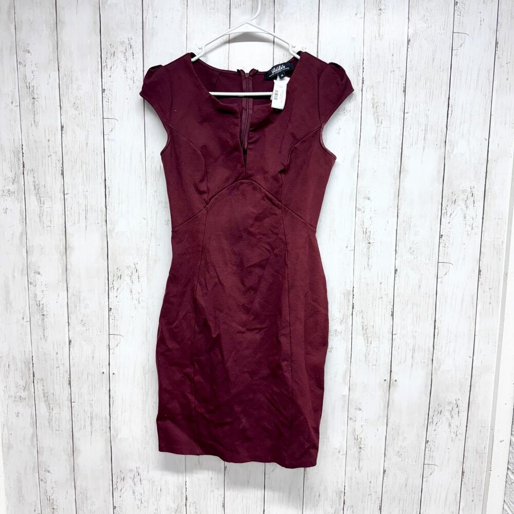 Lulus Dress Women Size Medium Short Sleeve Mini Zip Back Maroon Business Evening